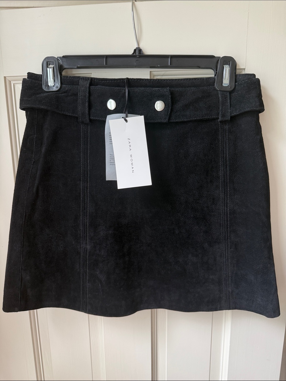 Zara Black Suede Mini Skirt with Buttoned Waistband